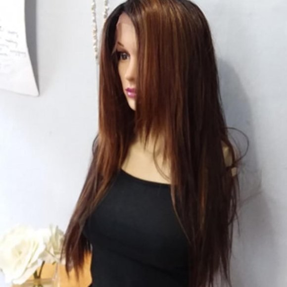 Ombré mixed brown with blonde highlights wig main image 5
